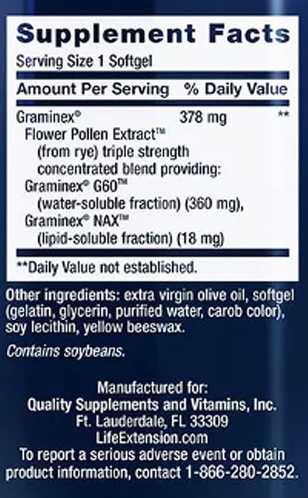 Prosztata egészsége, Life Extension Triple Strength ProstaPollen, 30 lágykapszula