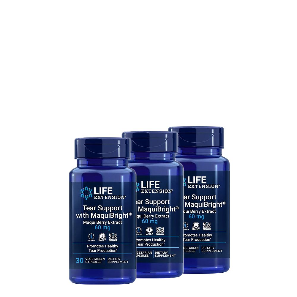 Könnytermelés Támogatás 60 mg Maqui Bogyó Kivonattal, Life Extension Tear Support with MaquiBright, 3x30 kapszula Könnytermelés Támogatás 60 mg Maqui Bogyó Kivonattal, Life Extension Tear Support with MaquiBright, 3x30 kapszula