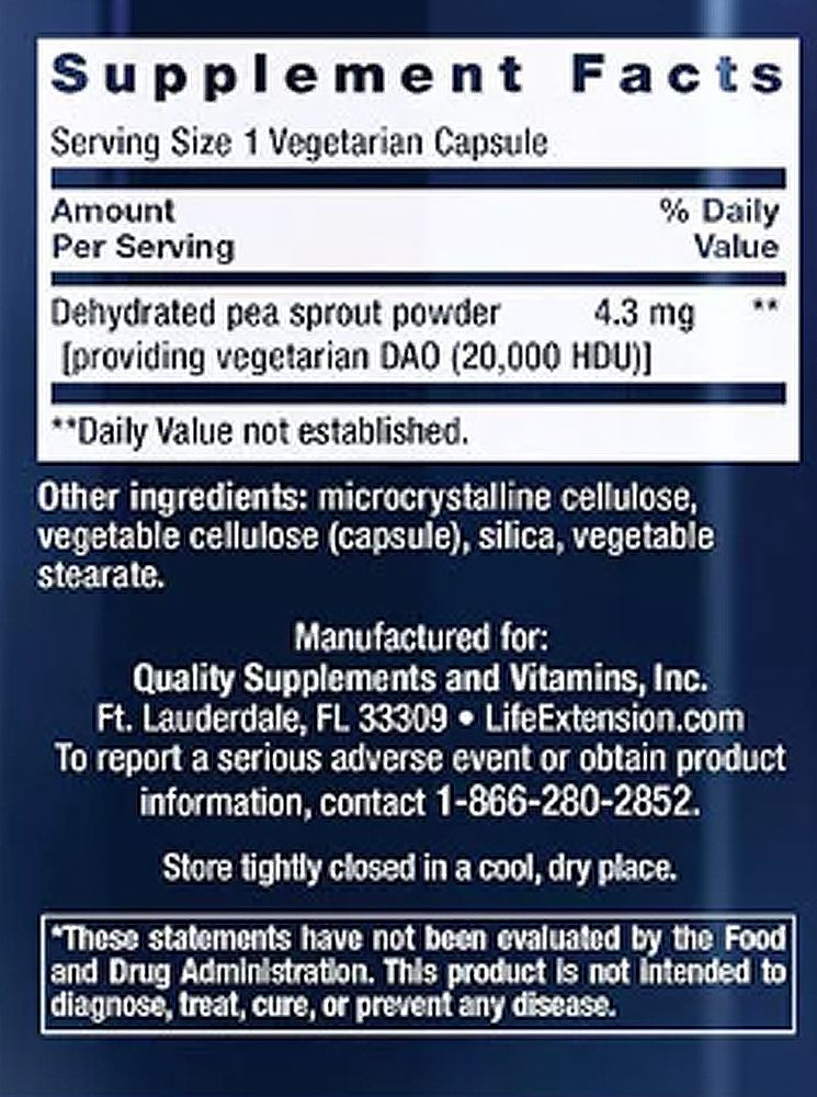 Emésztést támogató, Life Extension Food Sensitivity Relief with Diamine Oxidase (DAO), 2x60 kapszula