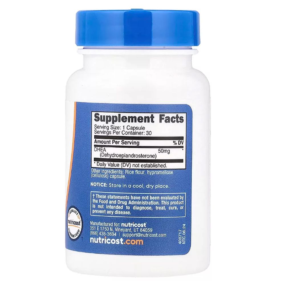 Öregedésgátló DHEA 50 mg, Nutricost DHEA, 3x30 kapszula Öregedésgátló DHEA 50 mg, Nutricost DHEA, 3x30 kapszula