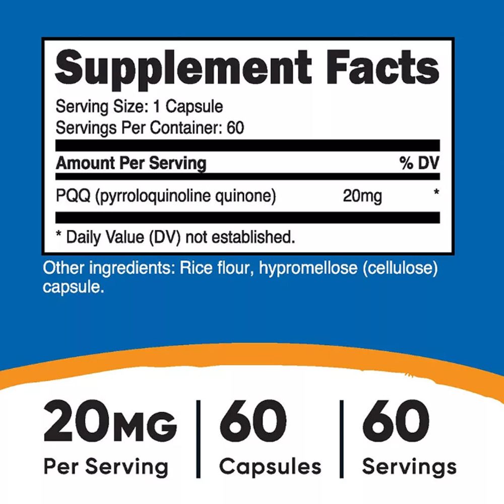 PQQ 20 mg, Nutricost Pyrroloqinolin Quinone, 3x60 kapszula PQQ 20 mg, Nutricost Pyrroloqinolin Quinone, 3x60 kapszula