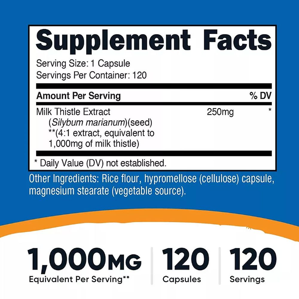 Máriatövis 1000 mg, Nutricost Milk Thistle, 120 kapszula Máriatövis 1000 mg, Nutricost Milk Thistle, 120 kapszula