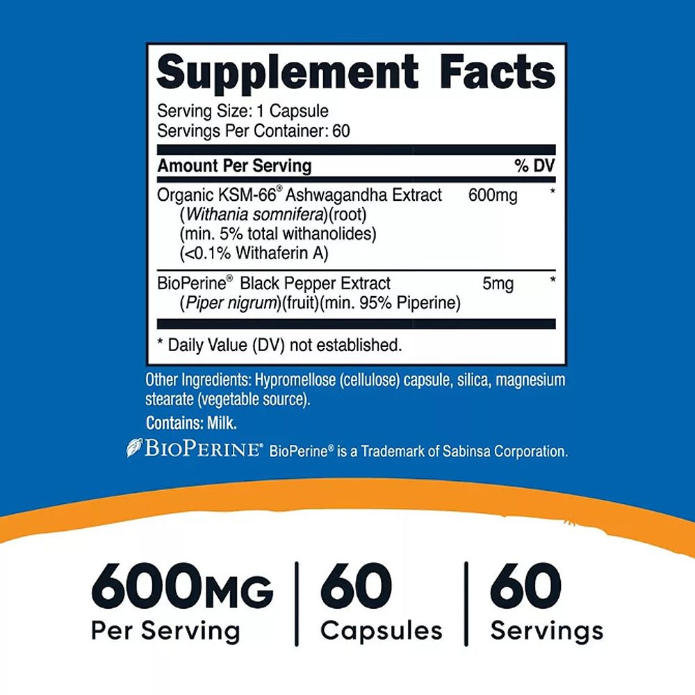 KSM-66 Ashwagandha 600 mg, Nutricost KSM-66, 60 kapszula