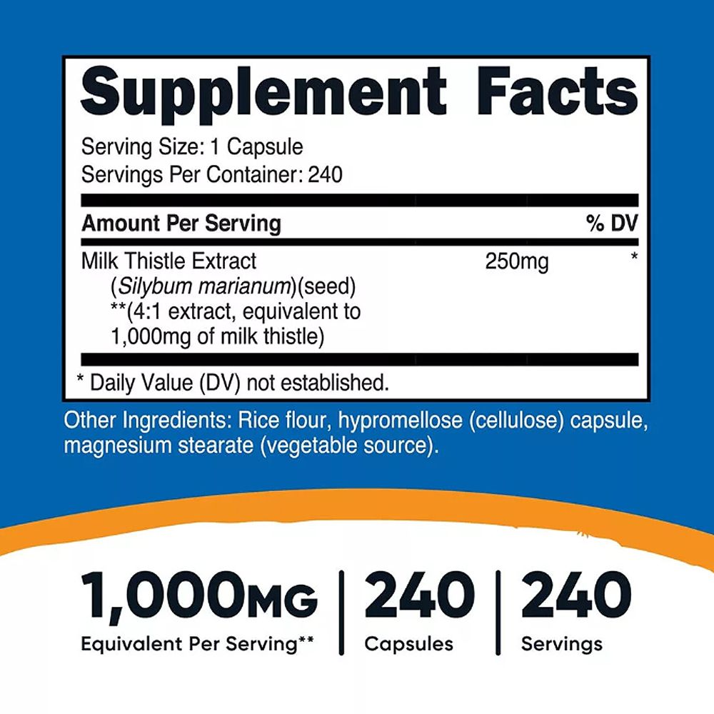 Máriatövis 1000 mg, Nutricost Milk Thistle, 3x240 kapszula