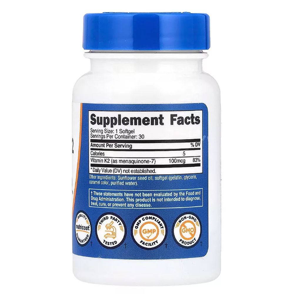 K2-Vitamin MK-7, Nutricost Vitamin K2 MK-7, 3x30 lágykapszula K2-Vitamin MK-7, Nutricost Vitamin K2 MK-7, 3x30 lágykapszula