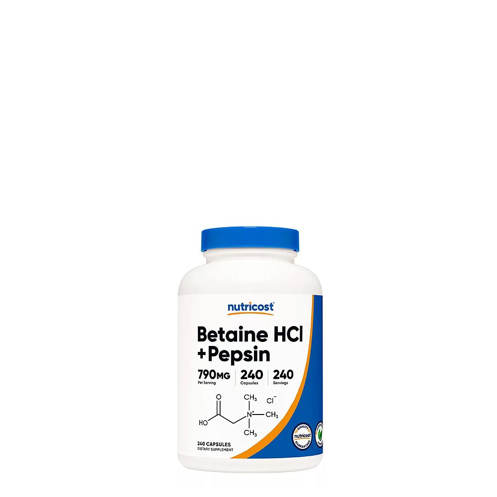 Emésztőenzim, Nutricost Betaine HCI + Pepsin, 240 kapszula