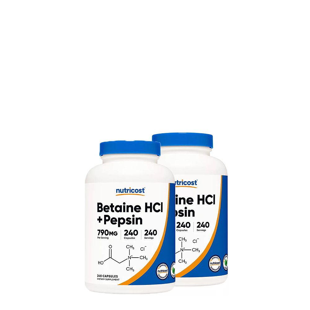 Emésztőenzim, Nutricost Betaine HCI + Pepsin, 2x240 kapszula Emésztőenzim, Nutricost Betaine HCI + Pepsin, 2x240 kapszula