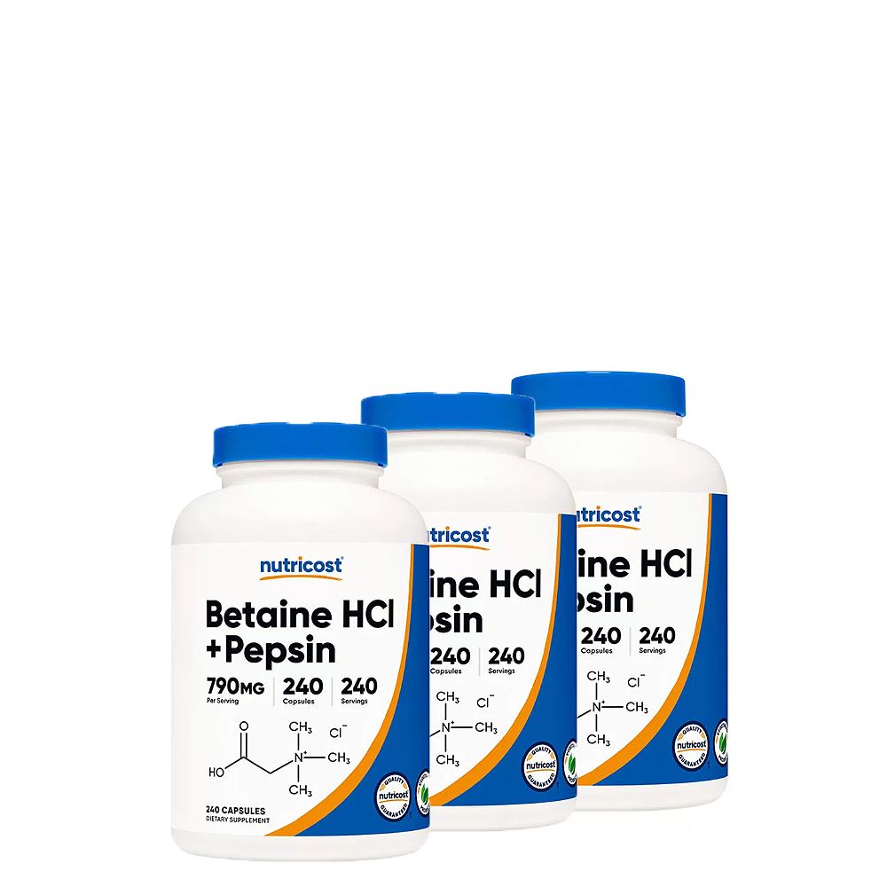 Emésztőenzim, Nutricost Betaine HCI + Pepsin, 3x240 kapszula Emésztőenzim, Nutricost Betaine HCI + Pepsin, 3x240 kapszula