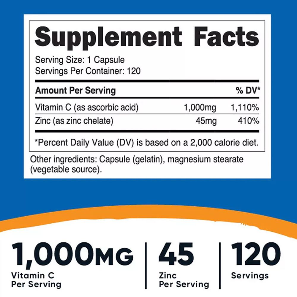 C-Vitamin Cinkkel 1000 mg, Nutricost Vitamin C with Zinc, 3x240 kapszula C-Vitamin Cinkkel 1000 mg, Nutricost Vitamin C with Zinc, 3x240 kapszula