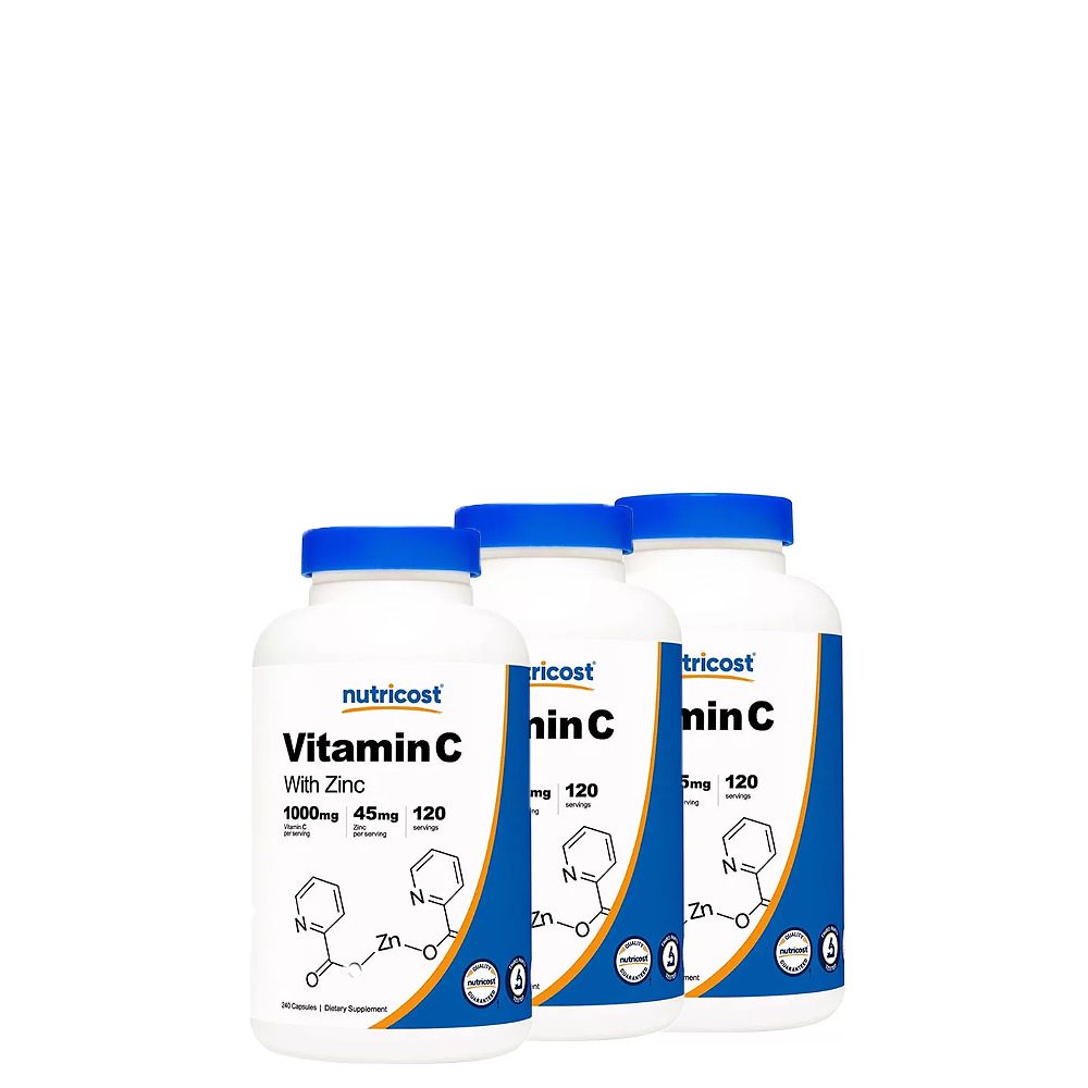 C-Vitamin Cinkkel 1000 mg, Nutricost Vitamin C with Zinc, 3x240 kapszula C-Vitamin Cinkkel 1000 mg, Nutricost Vitamin C with Zinc, 3x240 kapszula