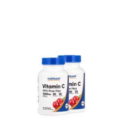 C-Vitamin 1000 mg Csipkebogyóval, Nutricost Vitamin C with Rose Hips, 2x30 kapszula