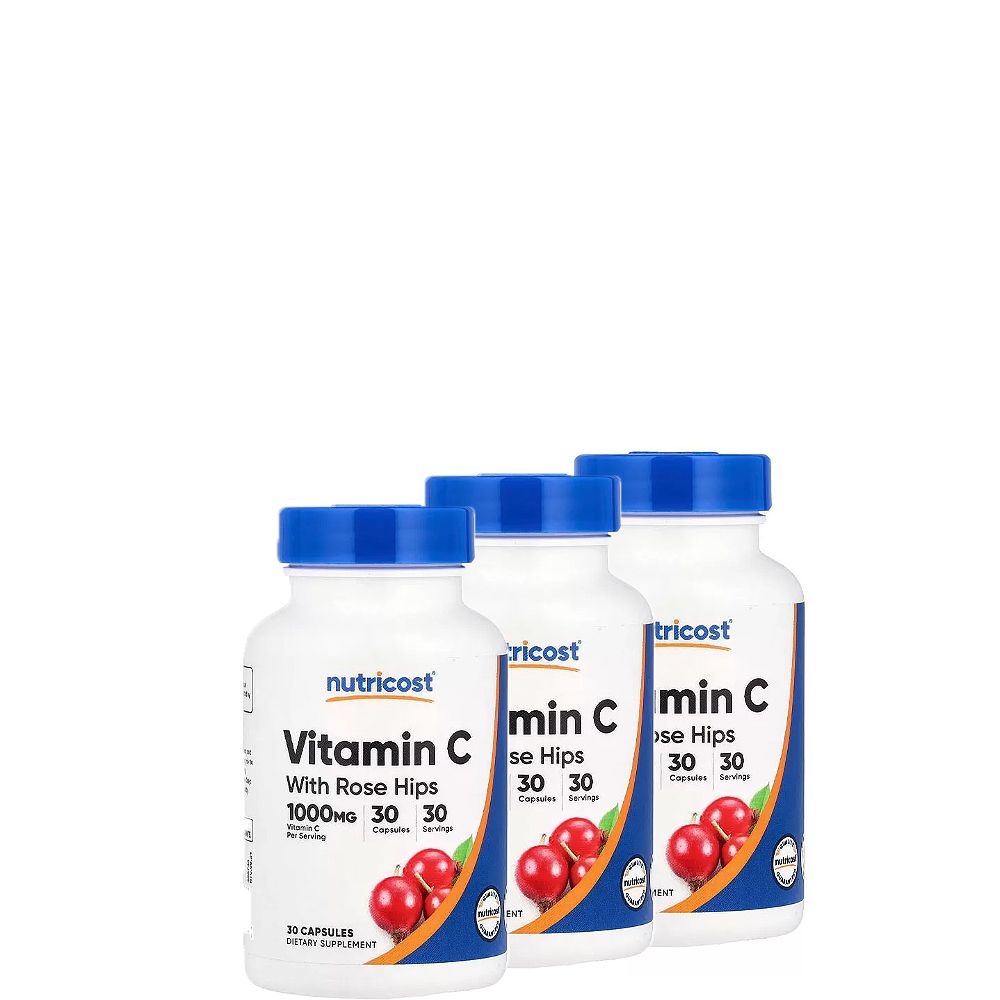 C-Vitamin 1000 mg Csipkebogyóval, Nutricost Vitamin C with Rose Hips, 3x30 kapszula C-Vitamin 1000 mg Csipkebogyóval, Nutricost Vitamin C with Rose Hips, 3x30 kapszula