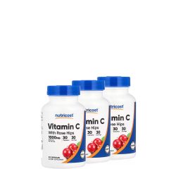 C-Vitamin 1000 mg Csipkebogyóval, Nutricost Vitamin C with Rose Hips, 3x30 kapszula