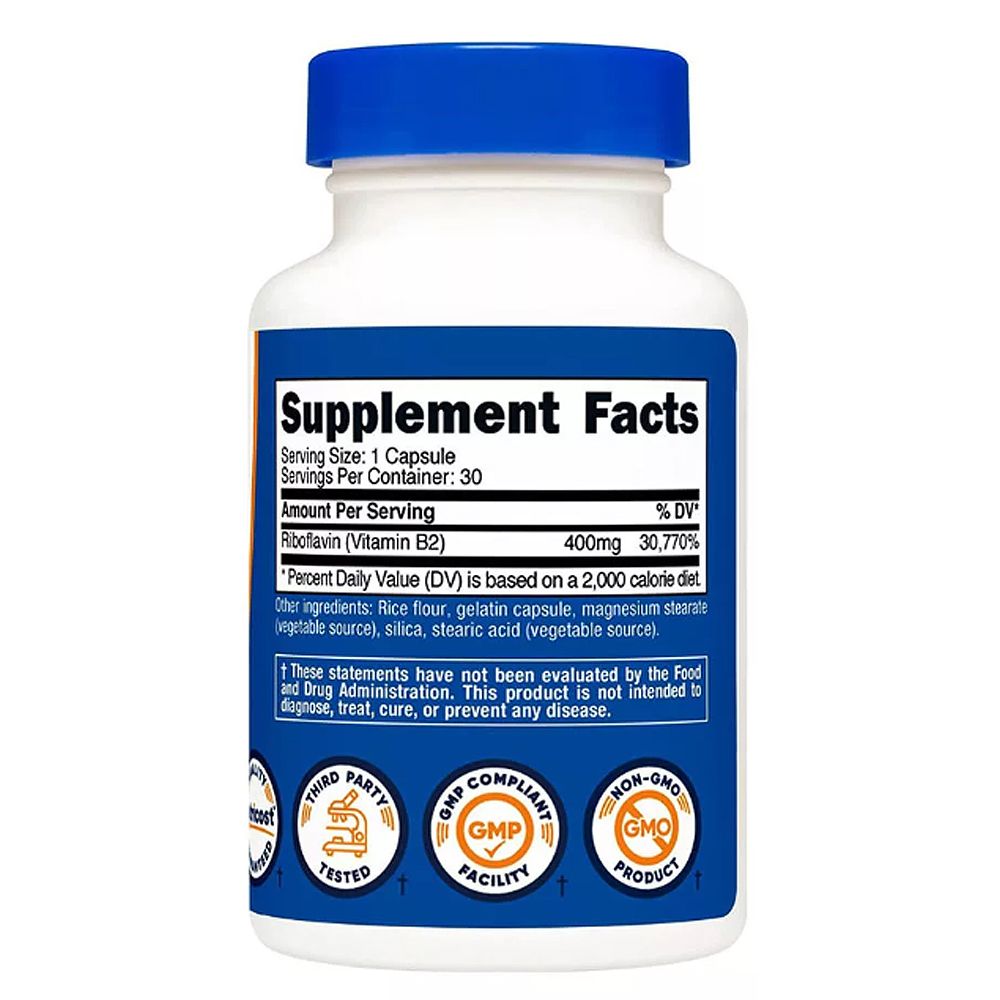 B2 Riboflavin 400 mg, Nutricost Vitamin B2 Riboflavin, 3x30 kapszula B2 Riboflavin 400 mg, Nutricost Vitamin B2 Riboflavin, 3x30 kapszula