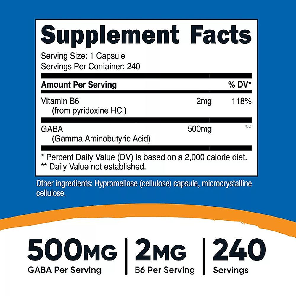 Gaba + B6 500 mg, Nutricost GABA + B6, 240 kapszula Gaba + B6 500 mg, Nutricost GABA + B6, 240 kapszula