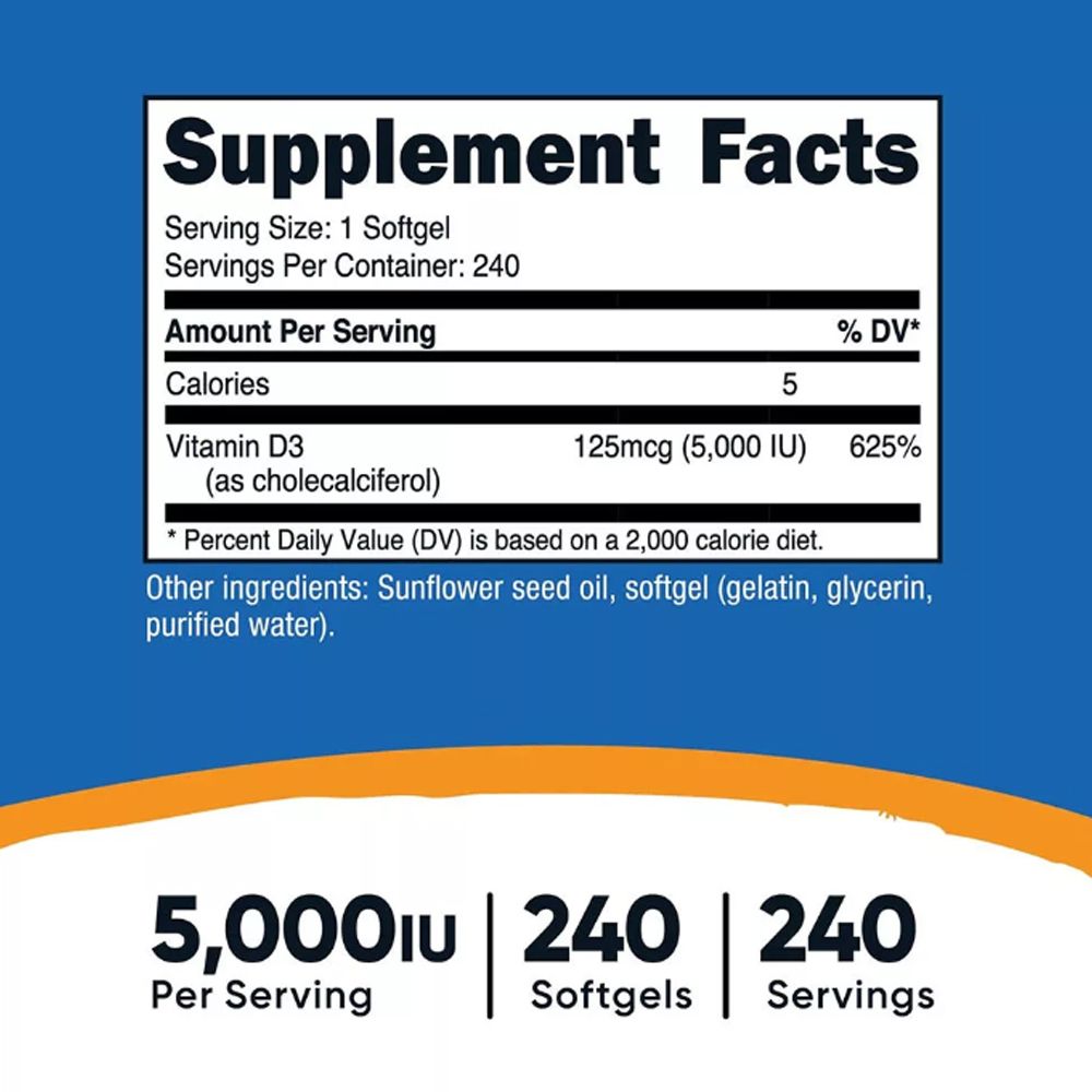 Vitamin D3 5.000 IU, Nutricost Vitamin D3 5.000 UI, 2x240 lágykapszula Vitamin D3 5.000 IU, Nutricost Vitamin D3 5.000 UI, 2x240 lágykapszula