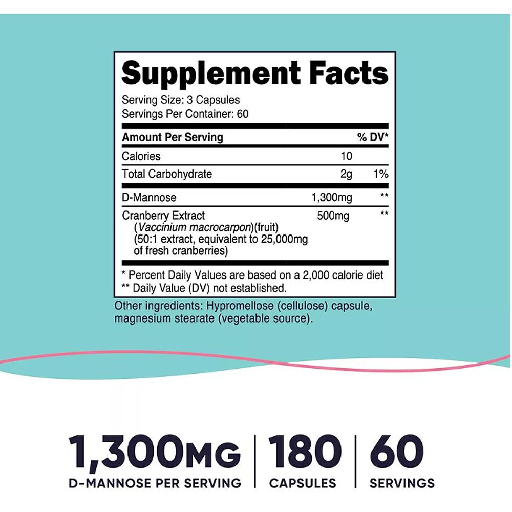 D-Mannóz 1300 mg Áfonya Kivonattal, Nutricost D-Mannose with Cranberry Extract for Women, 180 kapszula D-Mannóz 1300 mg Áfonya Kivonattal, Nutricost D-Mannose with Cranberry Extract for Women, 180 kapszula