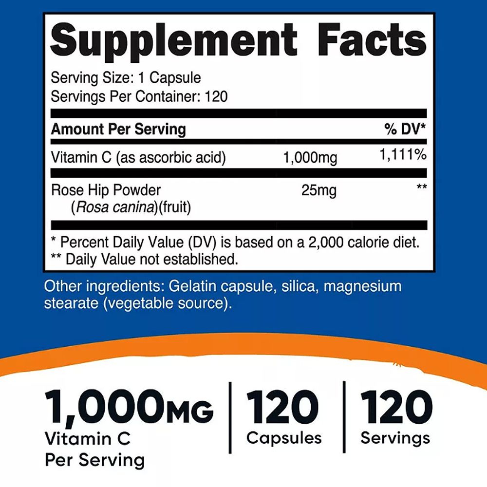C-Vitamin 1000 mg Csipkebogyóval, Nutricost Vitamin C with Rose Hips, 3x120 kapszula C-Vitamin 1000 mg Csipkebogyóval, Nutricost Vitamin C with Rose Hips, 3x120 kapszula