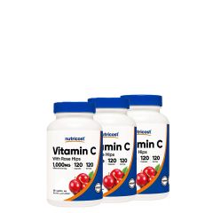 C-Vitamin 1000 mg Csipkebogyóval, Nutricost Vitamin C with Rose Hips, 3x120 kapszula
