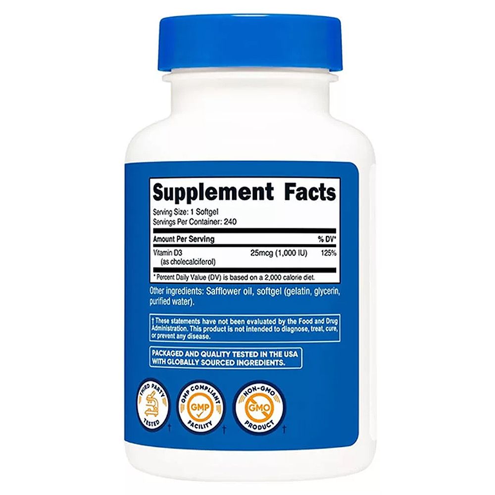 D3-Vitamin 1.000 IU, Nutricost Vitamin D3, 2x240 lágykapszula D3-Vitamin 1.000 IU, Nutricost Vitamin D3, 2x240 lágykapszula