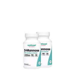D-Mannóz 1300 mg Áfonya Kivonattal, Nutricost D-Mannose with Cranberry Extract for Women, 2x90 kapszula