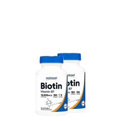 Biotin Kókuszolajban 10.000 mcg, Nutricost Biotin with Coconut Oil, 2x150 lágykapszula