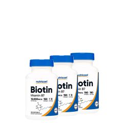 Biotin Kókuszolajban 10.000 mcg, Nutricost Biotin with Coconut Oil, 3x150 lágykapszula