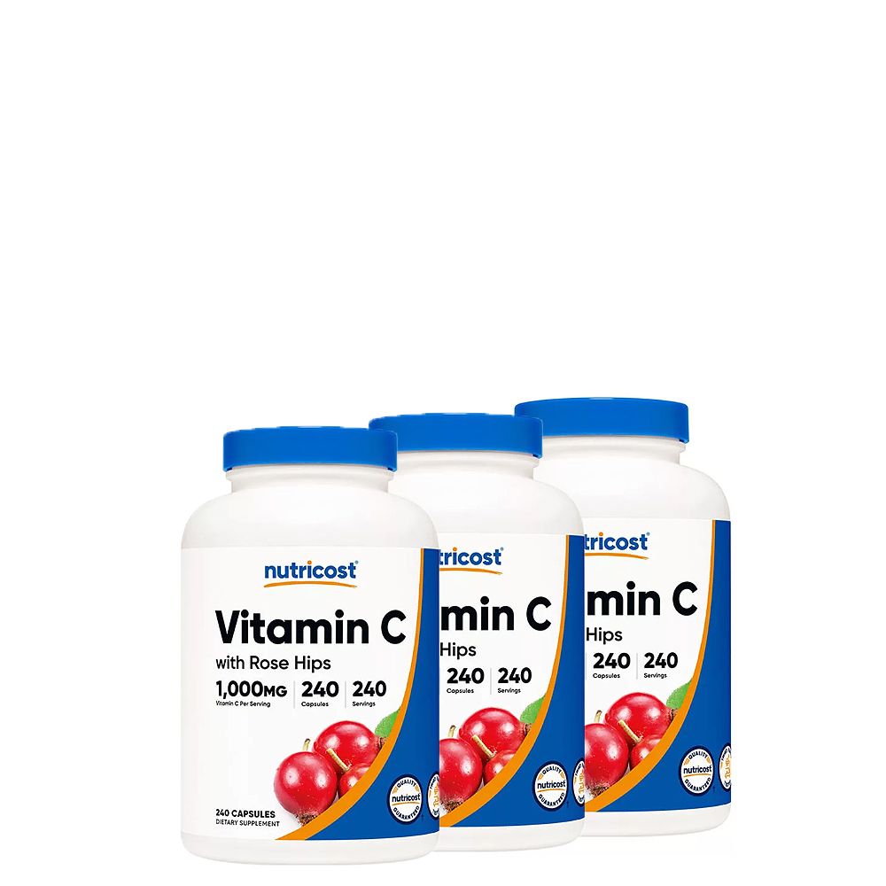 C-Vitamin 1000 mg Csipkebogyóval, Nutricost Vitamin C with Rose Hips, 3x240 kapszula C-Vitamin 1000 mg Csipkebogyóval, Nutricost Vitamin C with Rose Hips, 3x240 kapszula