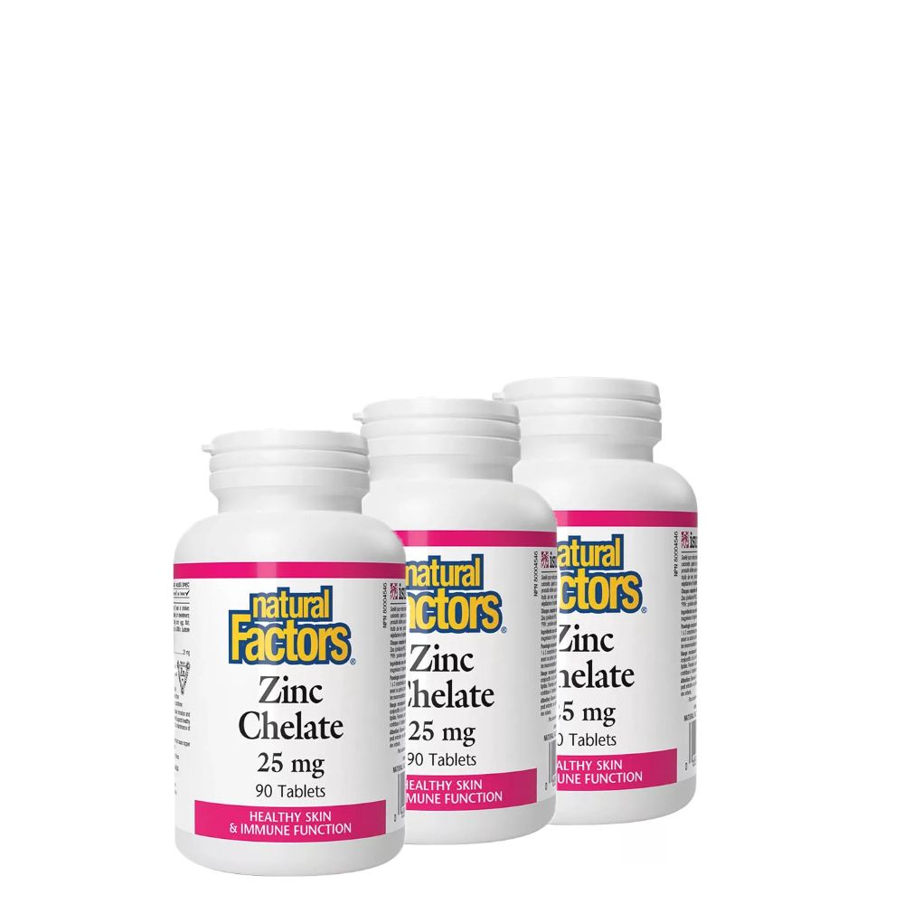 Cink Kelát 25 mg, Natural Factors Zinc Chelate, 3x90 tabletta Cink Kelát 25 mg, Natural Factors Zinc Chelate, 3x90 tabletta