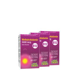Metilkobalamin B12-Vitamin 5000 mcg, Natural Factors B12 Methylcobalamin, 3x60 tabletta