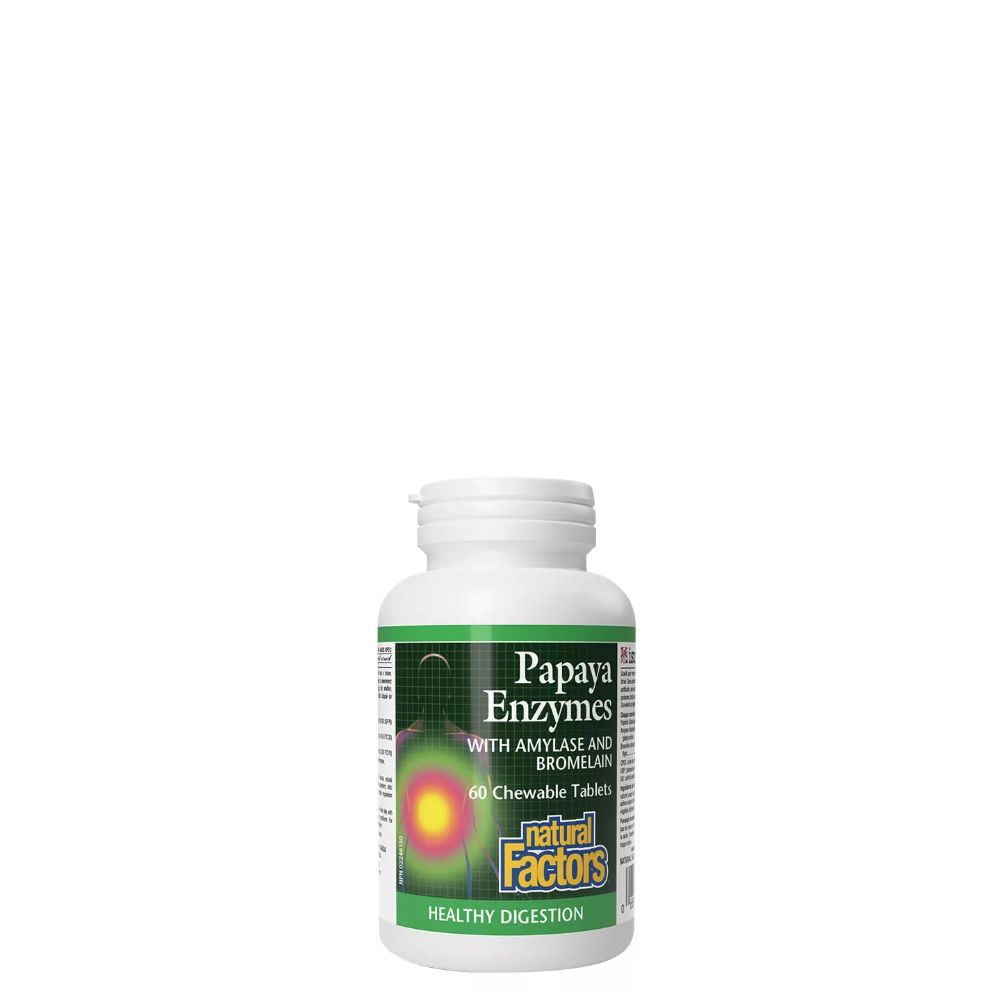 Emésztési Papaja Enzimtámogatás, Natural Factors Papaya Enzymes with Amylase and Bromelain, 60 rágótabletta