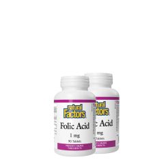 Folsav B12-Vitaminnal, Natural Factors Folic Acid 1 mg , 2x90 tabletta