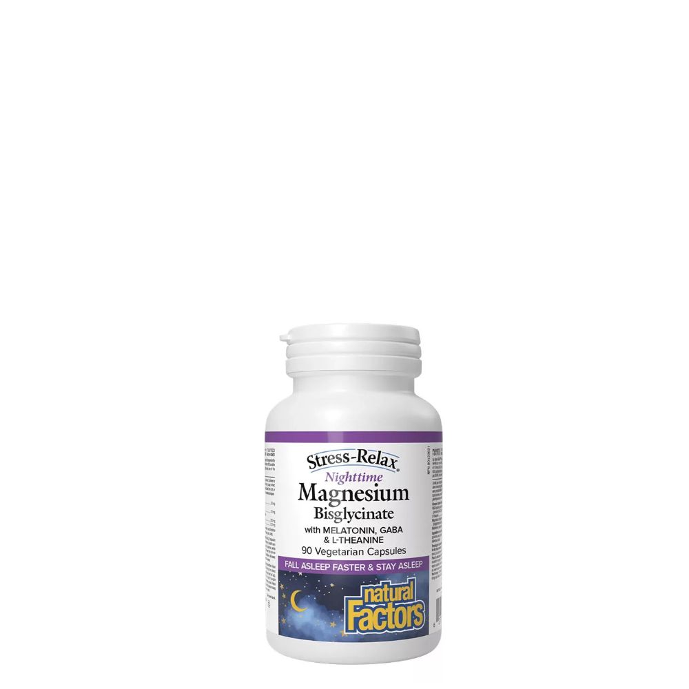 Alvássegítő komplex, Natural Factors Stress-Relax Nighttime Magnesium Bisglycinate, 90 kapszula Alvássegítő komplex, Natural Factors Stress-Relax Nighttime Magnesium Bisglycinate, 90 kapszula