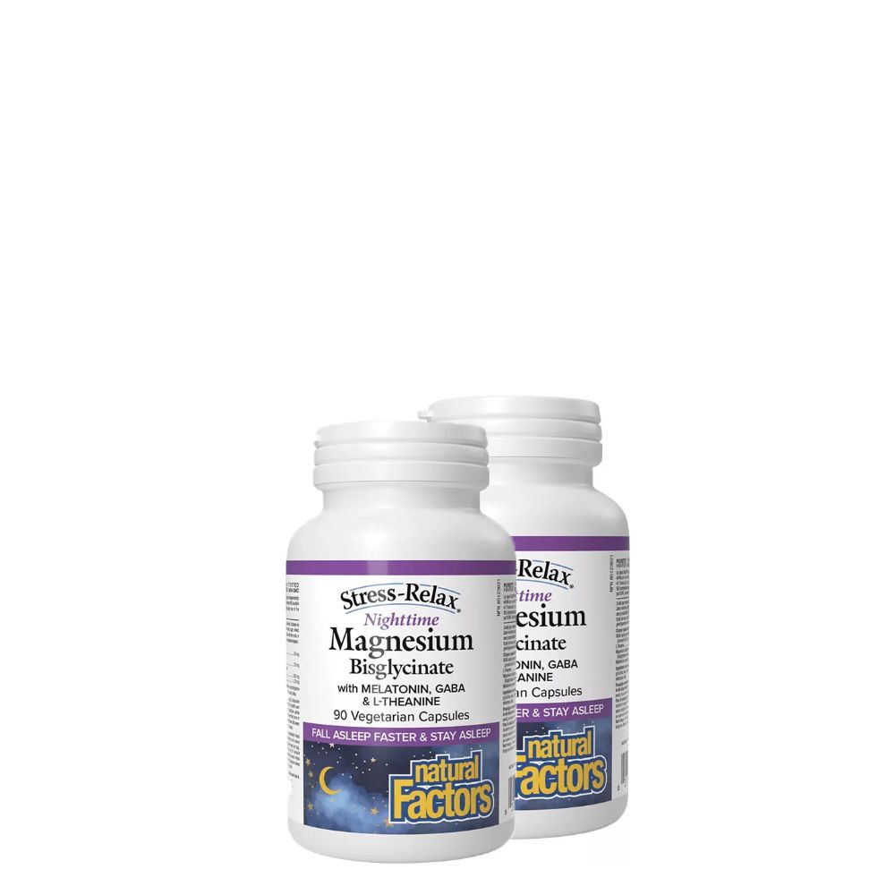 Alvássegítő komplex, Natural Factors Stress-Relax Nighttime Magnesium Bisglycinate, 2x90 kapszula Alvássegítő komplex, Natural Factors Stress-Relax Nighttime Magnesium Bisglycinate, 2x90 kapszula
