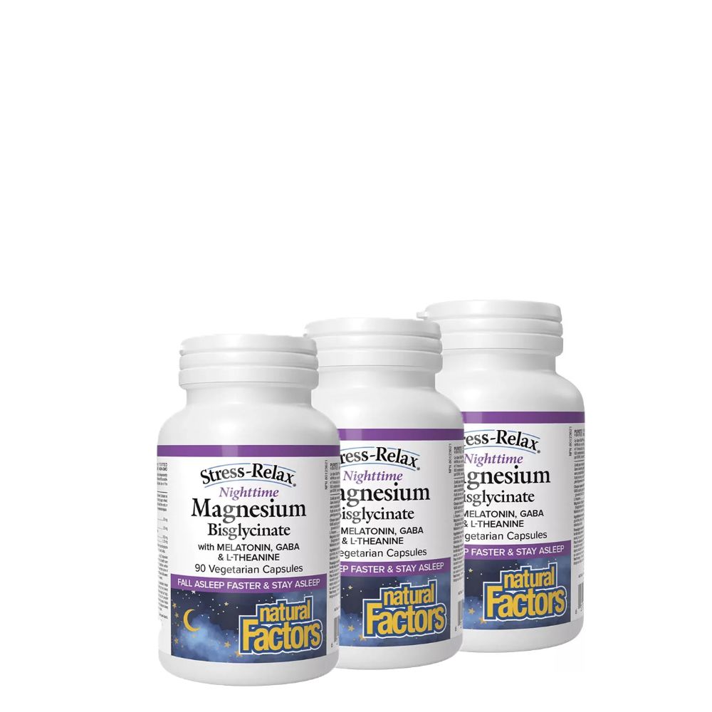 Alvássegítő komplex, Natural Factors Stress-Relax Nighttime Magnesium Bisglycinate, 3x90 kapszula Alvássegítő komplex, Natural Factors Stress-Relax Nighttime Magnesium Bisglycinate, 3x90 kapszula