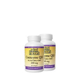Q10 Koenzim 200 mg, Natural Factors Coenzyme Q10 100 % Natural, 2x60 lágykapszula