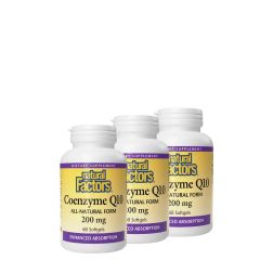 Q10 Koenzim 200 mg, Natural Factors Coenzyme Q10 100 % Natural, 3x60 lágykapszula