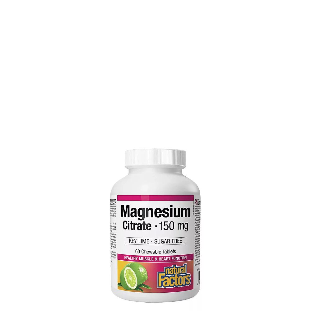 Magnézium Citrát 150 mg, Natural Factors Magnesium Citrate, 90 rágótabletta Lime ízben Magnézium Citrát 150 mg, Natural Factors Magnesium Citrate, 90 rágótabletta Lime ízben