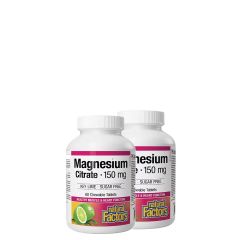 Magnézium Citrát 150 mg, Natural Factors Magnesium Citrate, 2x90 rágótabletta Lime ízben