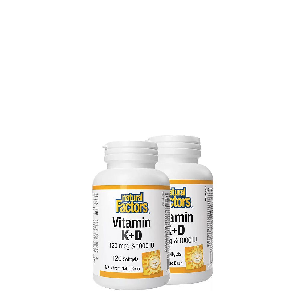 D-Vitamin 1000 IU + K-Vitamin 120 mcg, Natural Factors Vitamin K+D, 2x120 lágykapszula D-Vitamin 1000 IU + K-Vitamin 120 mcg, Natural Factors Vitamin K+D, 2x120 lágykapszula