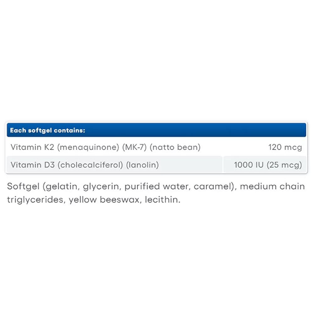 D-Vitamin 1000 IU + K-Vitamin 120 mcg, Natural Factors Vitamin K+D, 3x120 lágykapszula