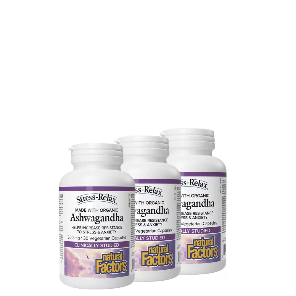 Ashwagandha kívonta 600 mg, Natural Factors Ashwagandha Stress-Relax, 3x30 kapszula Ashwagandha kívonta 600 mg, Natural Factors Ashwagandha Stress-Relax, 3x30 kapszula