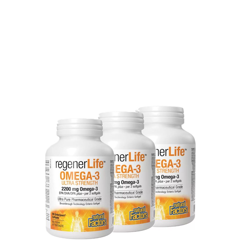 Omega-3 2200 mg, Natural Factors RegenerLife Omega-3 Ultra Strength, 3x90 lágykapszula