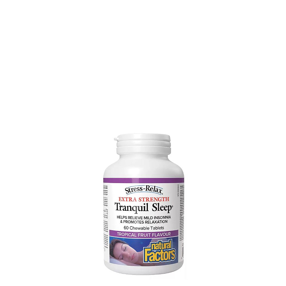 Alvássegítő komplex, Natural Factors Tranquil Sleep Extra Strength, 60 rágótabletta, Trópusi Gyümölcs ízben