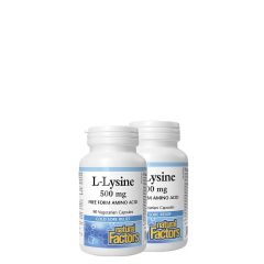 L-lizin Aminosav 500 mg, Natural Factors L-Lysine Amino Acid, 2x90 kapszula