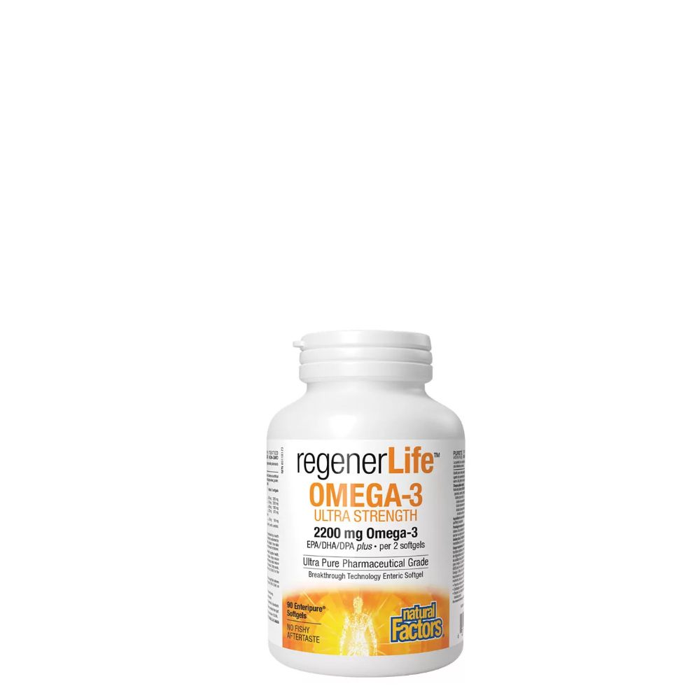 Omega-3 2200 mg + D3 1000 IU, Natural Factors RegenerLife Omega-3+D Ultra Strength , 90 lágykapszula Omega-3 2200 mg + D3 1000 IU, Natural Factors RegenerLife Omega-3+D Ultra Strength , 90 lágykapszula