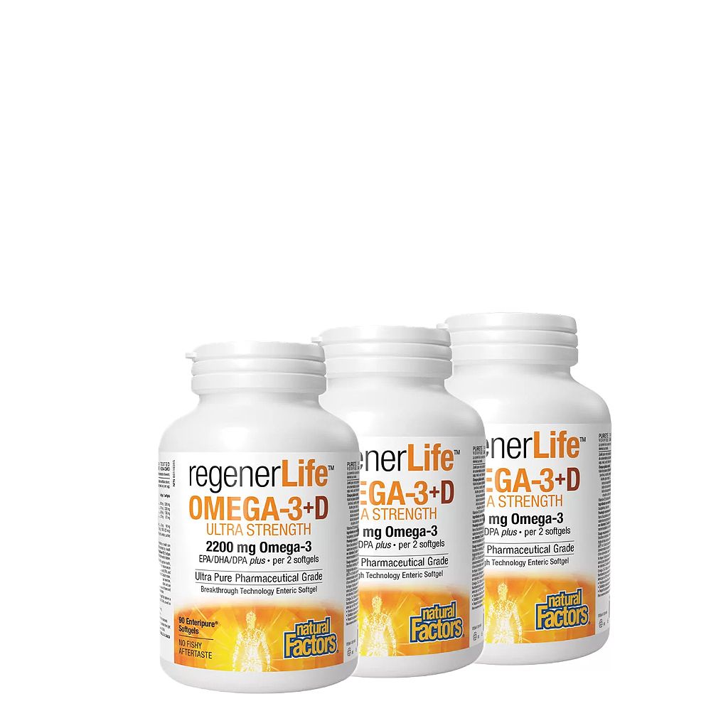 Omega-3 2200 mg + D3 1000 IU, Natural Factors RegenerLife Omega-3+D Ultra Strength , 3x90 lágykapszula Omega-3 2200 mg + D3 1000 IU, Natural Factors RegenerLife Omega-3+D Ultra Strength , 3x90 lágykapszula