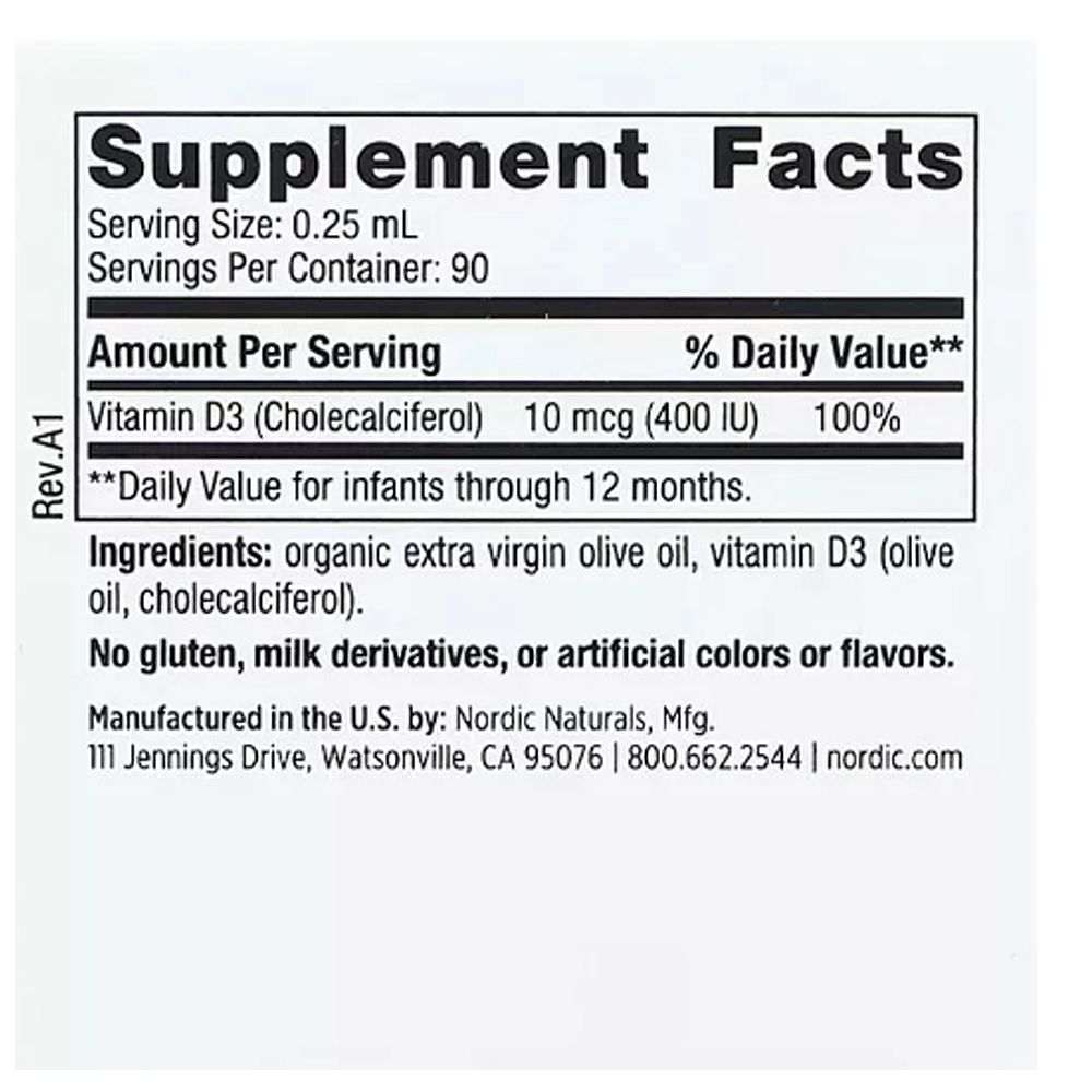Baba Vitamin D3 400 IU, Nordic Naturals Baby's Vitamin D3, 22,5 ml Baba Vitamin D3 400 IU, Nordic Naturals Baby's Vitamin D3, 22,5 ml
