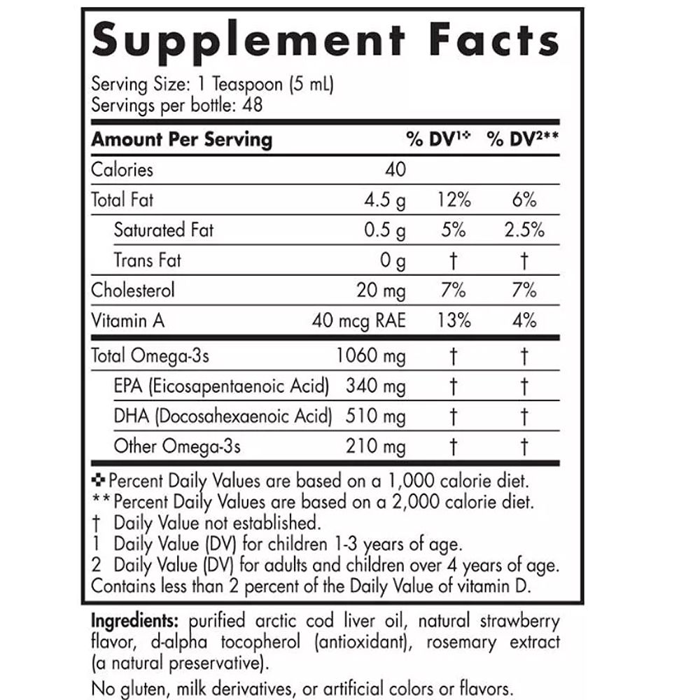 Sarkvidéki Tőkehalmáj Olaj 1060 mg, Nordic Naturals Arctic Cod Liver Oil, 237 ml Eper ízben Sarkvidéki Tőkehalmáj Olaj 1060 mg, Nordic Naturals Arctic Cod Liver Oil, 237 ml Eper ízben