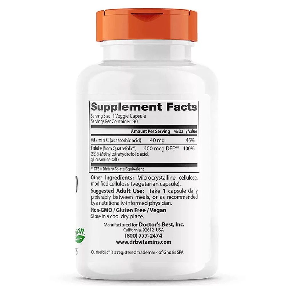 Aktív Folát 400 kapszula + Quatrefolic 400 mcg, Doctor's Best Folate, 90 kapszula Aktív Folát 400 kapszula + Quatrefolic 400 mcg, Doctor's Best Folate, 90 kapszula